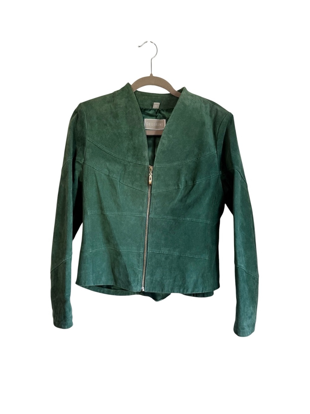 Guillaume Genuine Suede Leather Collarless Zip Front Jacket Emerald Green Size S - Picture 2 of 8